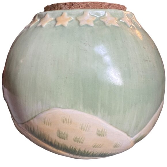 Stoneware Country HOPE Jar Patriotic American Flag Stars Grass Sky 3.75" t x 4.5 - Picture 3 of 15